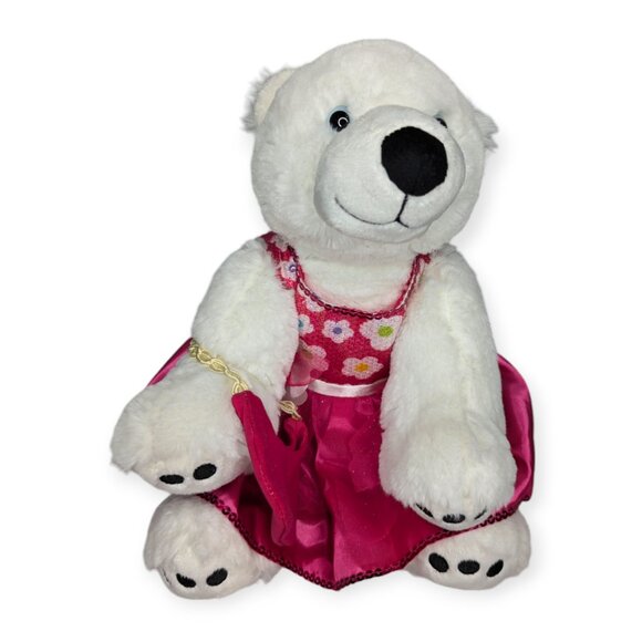 Build-A-Bear BAB 2013 White Polar Bear with Pink Dress & Purse - Picture 1 of 14